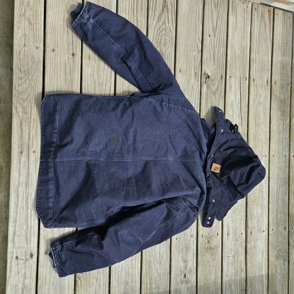 Carhartt Mens Navy Blue Lined Jacket W/detachable Hood Sz L - Picture 3 of 3